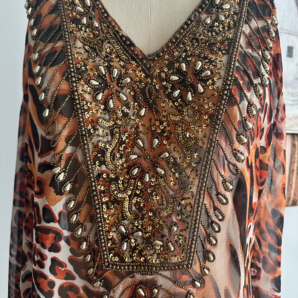 Kaftan-Tunic - Animal Print With Sequence In Gold - image 4